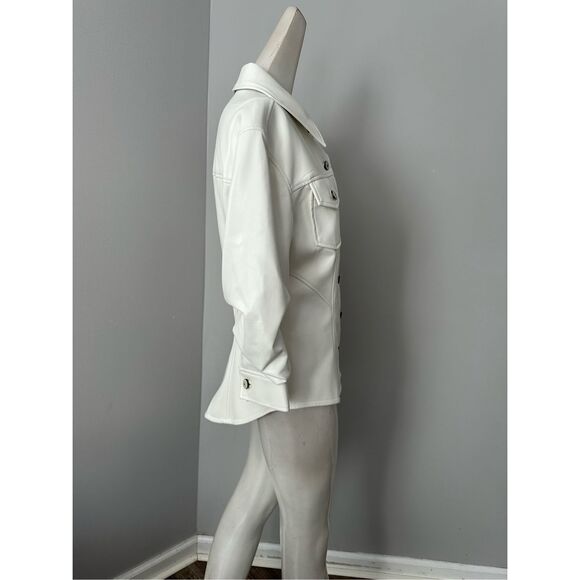 Cinq A Sept Button Front Tailored Fit Vegan Leather Canyon Jacket Ivory Sz 4 $49 - Picture 11 of 15